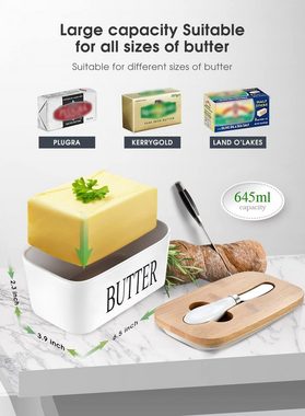 BlauCoastal Butterdose Große Butterdose, für 250g Butter, (Butterdose mit Deckel, Gute Küche Geschenk, Schwarz), Butterdose mit Messer Keramik Butterdose Double-Layer-Silikon-Dichtung