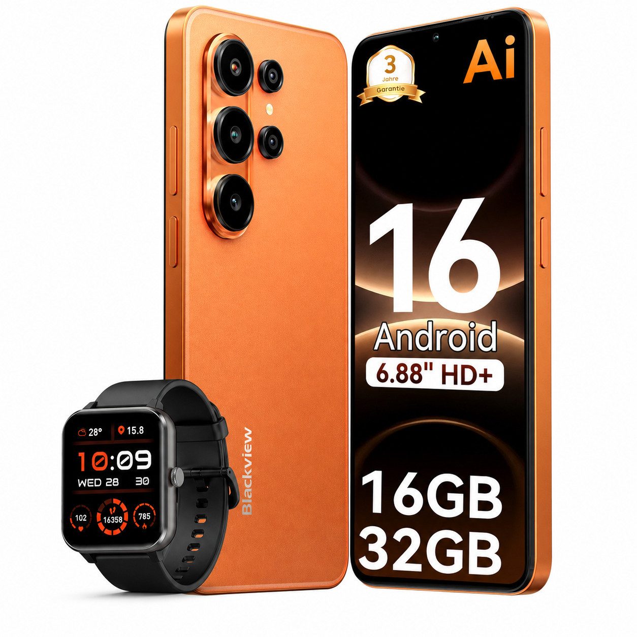 blackview WAVE10C Android 16, inkl. R50, 5000mAh 32MP 6GB+128GB Dual SIM Smartphone (6,88 Zoll, 32 MP Kamera, WiFi 5, Dual SIM 4G, Android 16)
