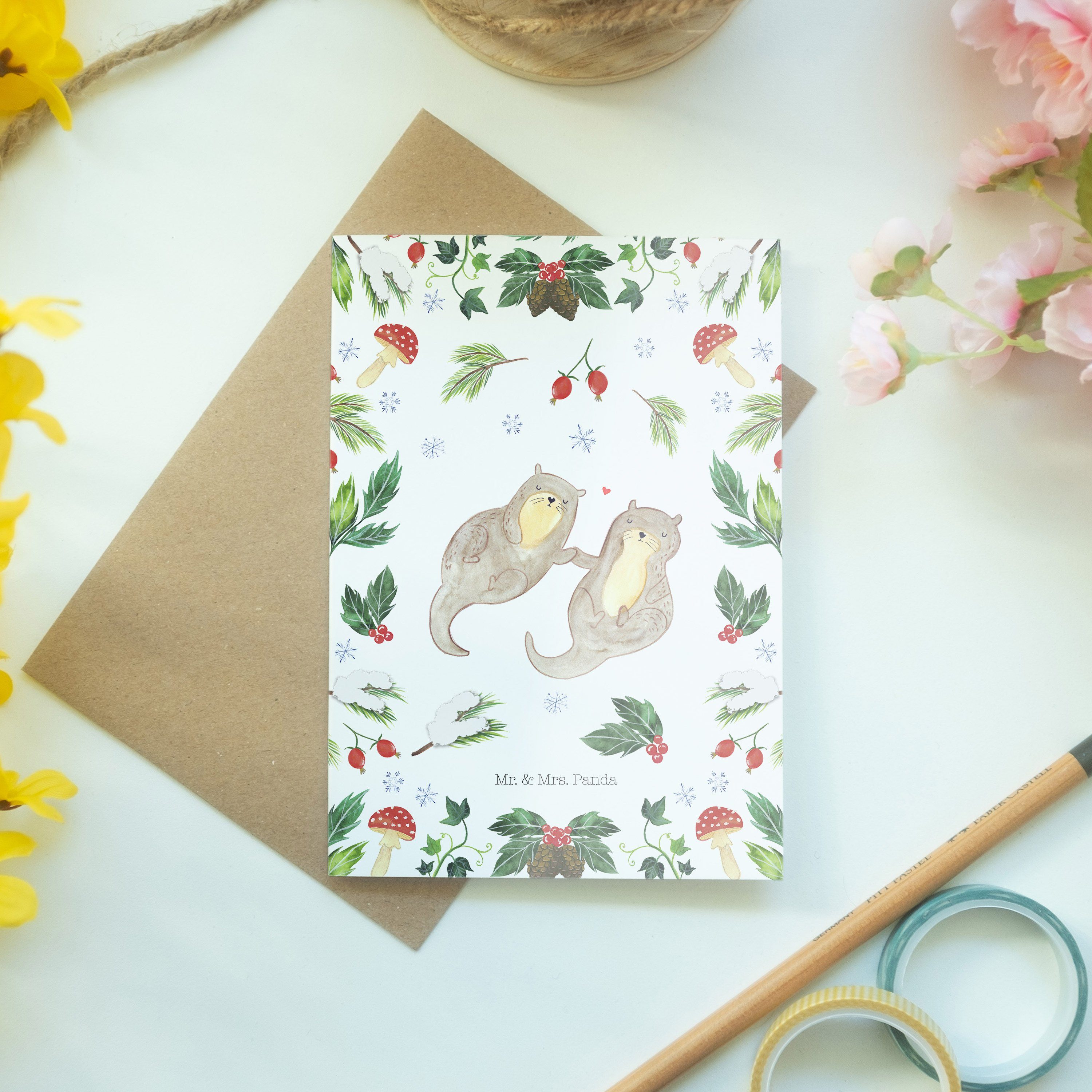 Mr. & Geschenk, Weiß Panda Glühweinstand Grußkarte - Mrs. Klappkarte, - Otter Geburtstagskarte