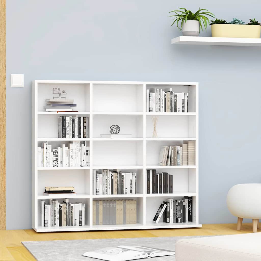 furnicato CD-Regal Weiß 100 x 23 x 89,5 cm aus Holzwerkstoff, 1-tlg., Stabiler Aktenschrank mit 15 Fächern und Wandhalterung fürs Büro