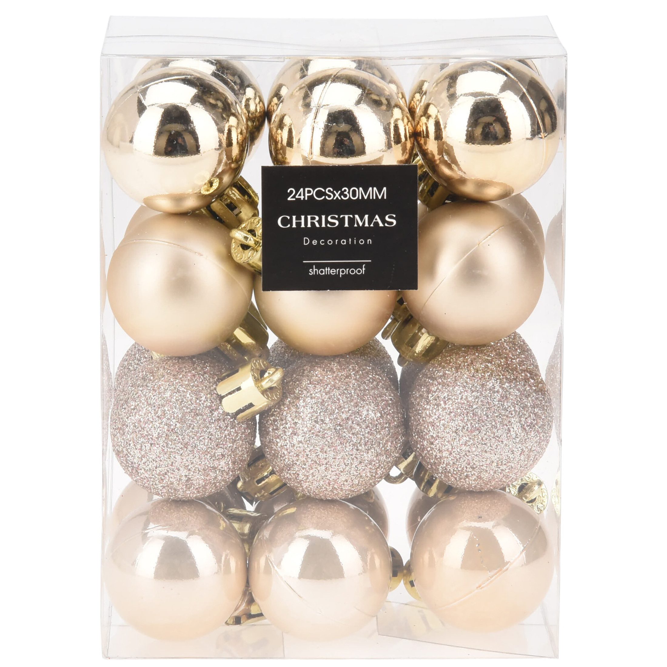 Annastore Weihnachtsbaumkugel 24 x Mini Baumkugeln Ø 3 cm zum Hängen - Bruchsicher aus Kunststoff, Kleine Christbaumkugeln aus Kunststoff