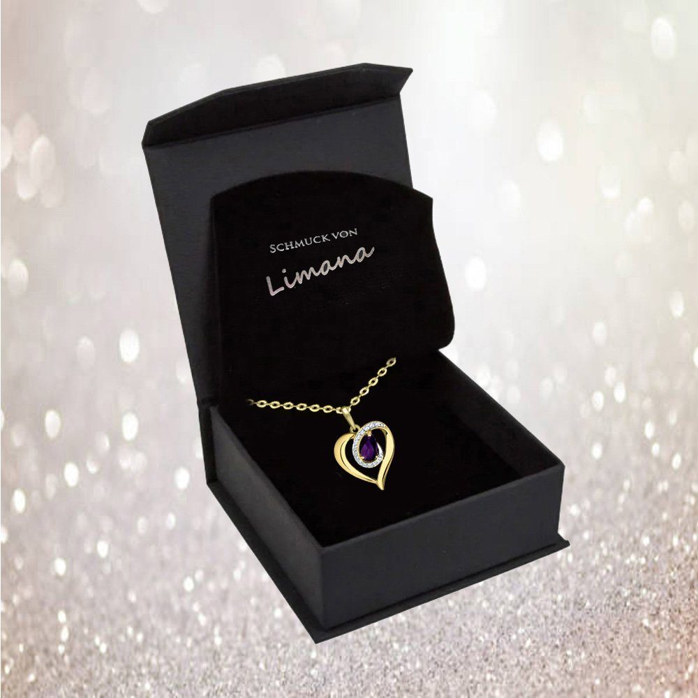 Limana Herzkette echter Amethyst lila 925 Silber Damenkette gold Kette verg günstig online kaufen