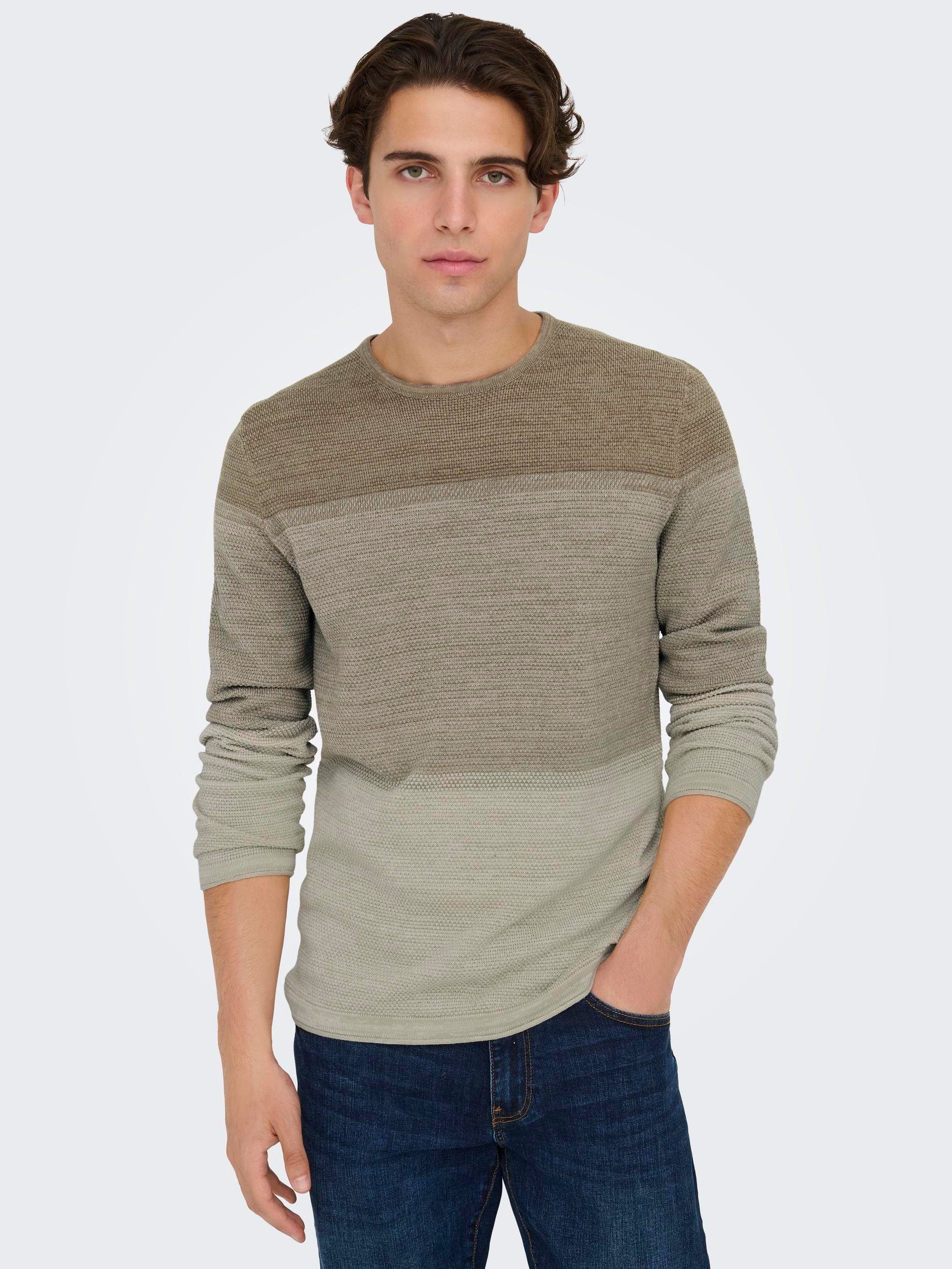 ONLY & SONS Rundhalspullover CREW STRUC REG ONSPANTER KNIT Chinchilla NOOS 12