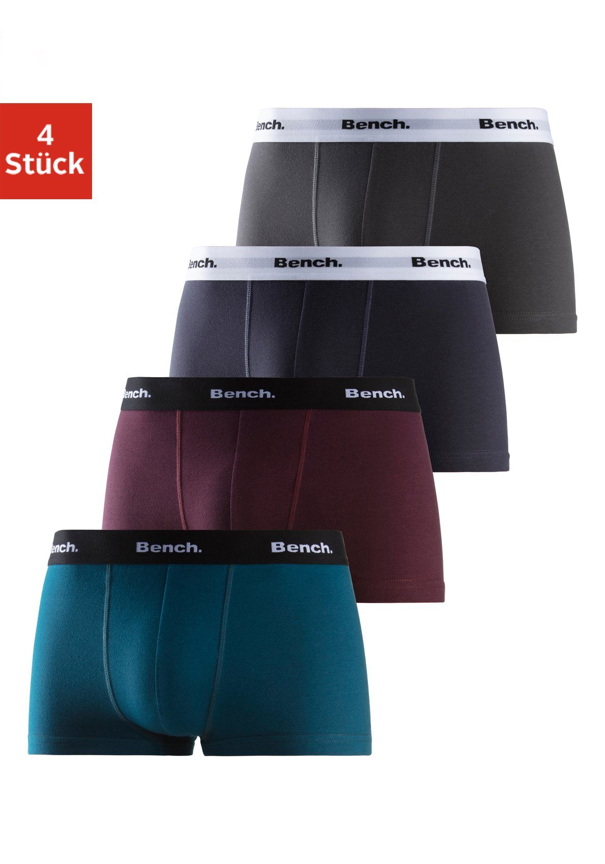 Bench. Boxershorts (Packung, 4-St) in Hipster-Form mit kontrastfarbenem Bund navy, bordeaux, petrol, anthrazit