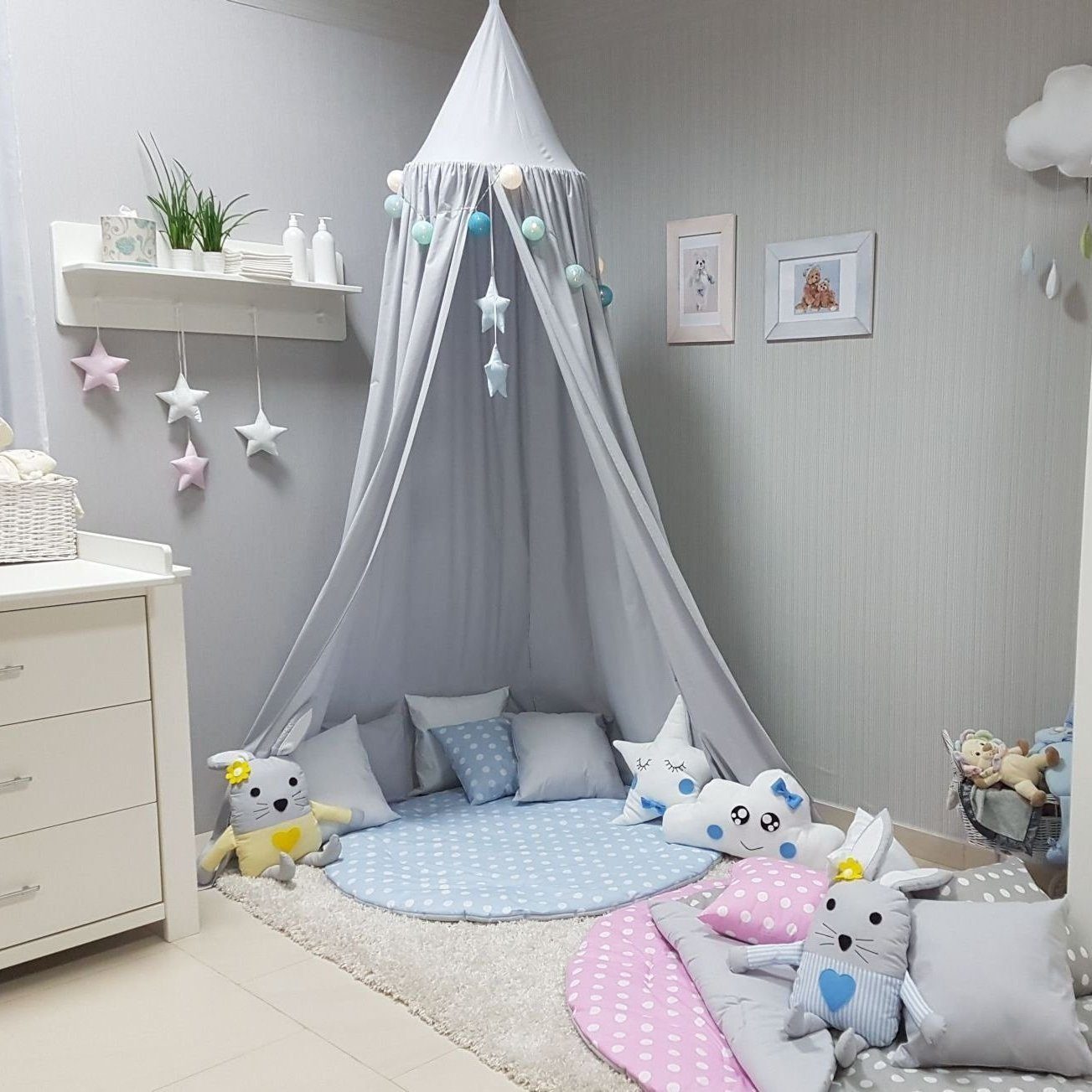 Zelt Sichtschutz Babymajawelt 100% Aufhängen EU, In Zauberhölle, Kinderzimmer Baumwolle, (Ohne Betthimmel Baldachin Grau +Outdoor, (1x in XXL, Baldachin Deko), 4673 Zum Made