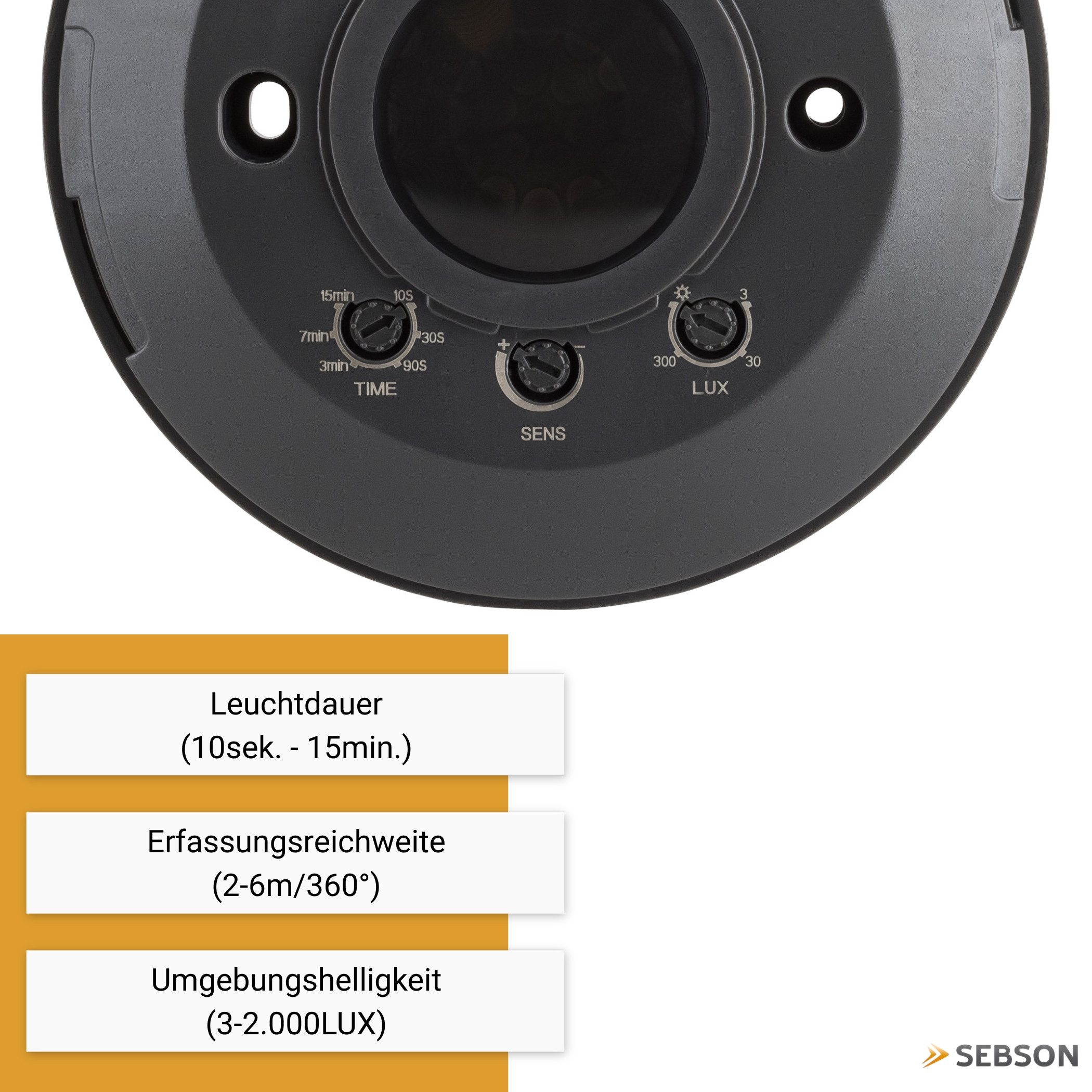 SEBSON Bewegungsmelder Infrarot Sensor Aufputz - Reichweite 6m 360° - Präsenzmelder Innen, (1-St), Atmungserkennung, Programmierbar, LED geeignet 1.000W, Deckenmontage