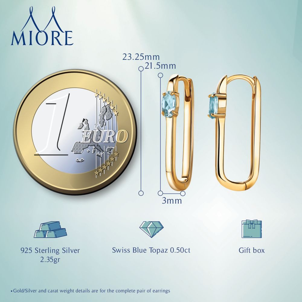 Miore Klappcreolen MSAE288E - 925 Sterling Silber 18 Kt vergoldet & Blautopas 0.50 Kt., Damen Ohrringe mit Edelsteinen – Bild 4 von 5