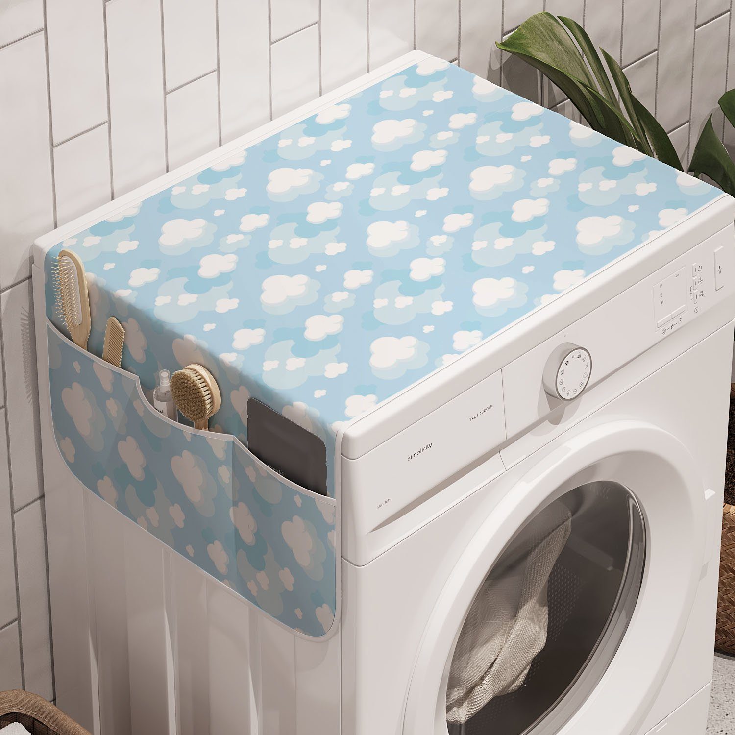 Abakuhaus Badorganizer Anti-Rutsch-Stoffabdeckung für Waschmaschine und Trockner, Blauer Himmel Rhythmische Wolken Grafik