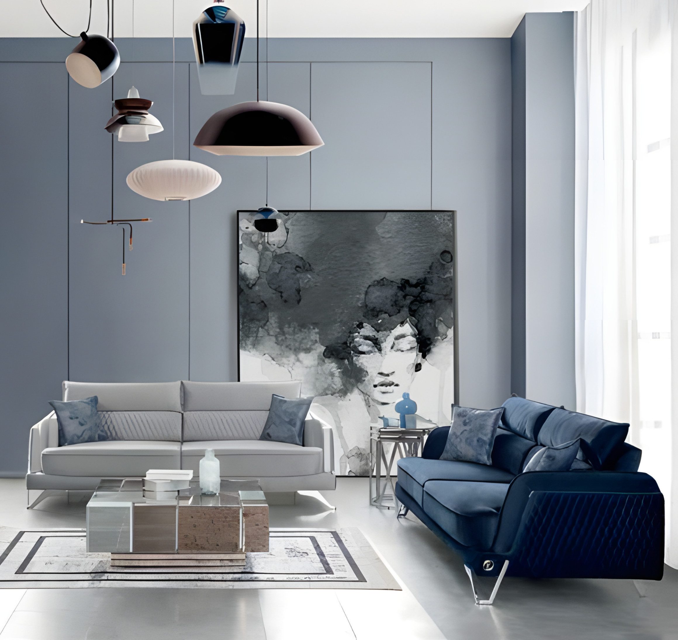 JVmoebel Polstergarnitur Sofagarnitur in Weiß und Blau mit Chromfüßen und Stoffbezug, (Set, 1-tlg., Sofa 3-Sitzer), Made in Europe