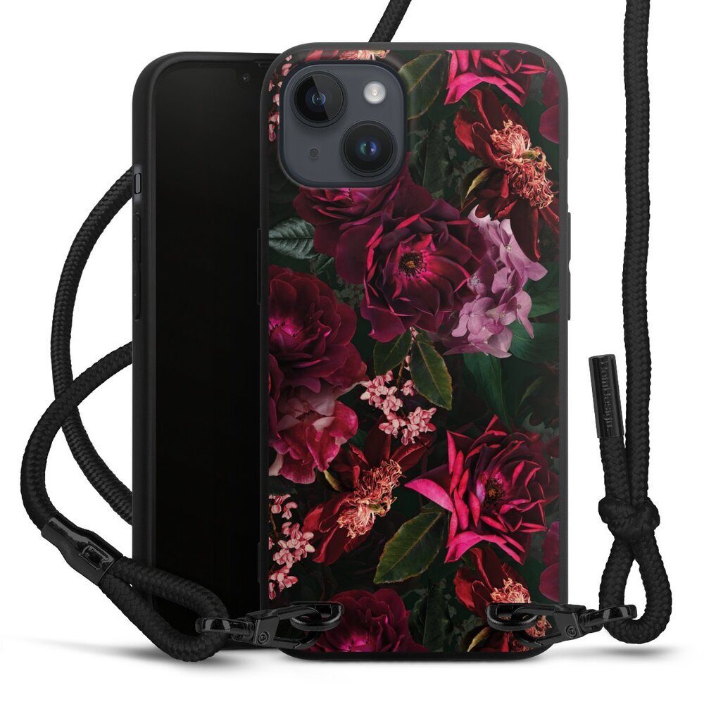 DeinDesign Handyhülle Rose Blumen Blüte Dark Red and Pink Flowers, Apple iPhone 14 Plus Premium Handykette Hülle mit Band Cover mit Kette