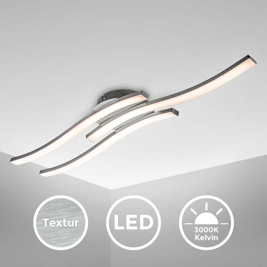 B.K.Licht LED Deckenleuchte LED Deckenlampe 3-flammig wellenförmig 56,5x12cm - BKL1298, LED fest integriert, 2700K - Extra-Warmweiß, silber modern Leuchtmittel 18W 1440lm 3000K warmweiße Lichtfarbe Küche