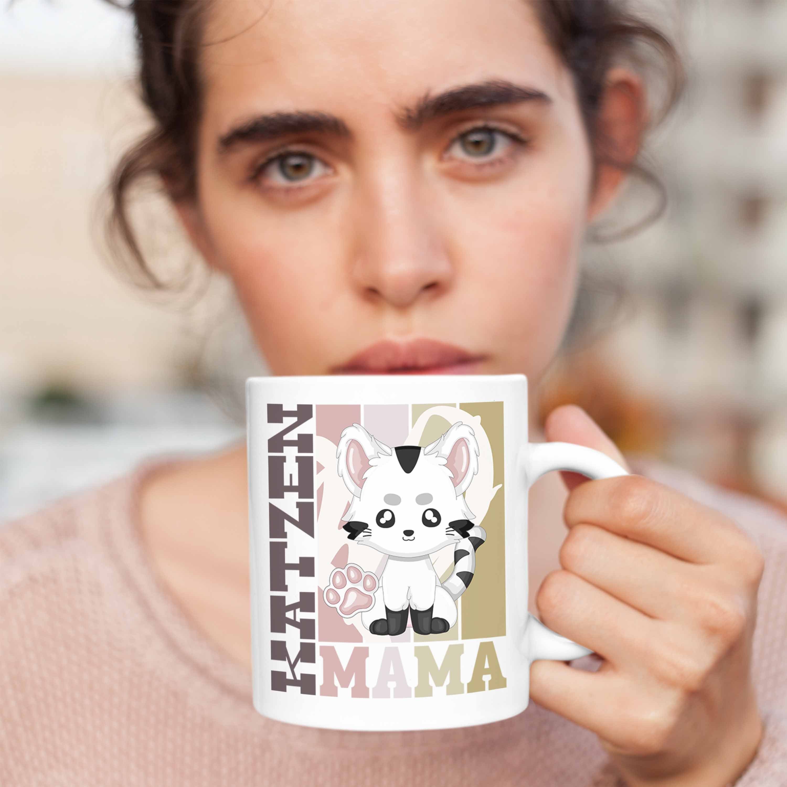 Trendation Ge für Besitzerin Geschenk - Weiss Katze Tasse Mama Trendation Katzen Spruch Tasse