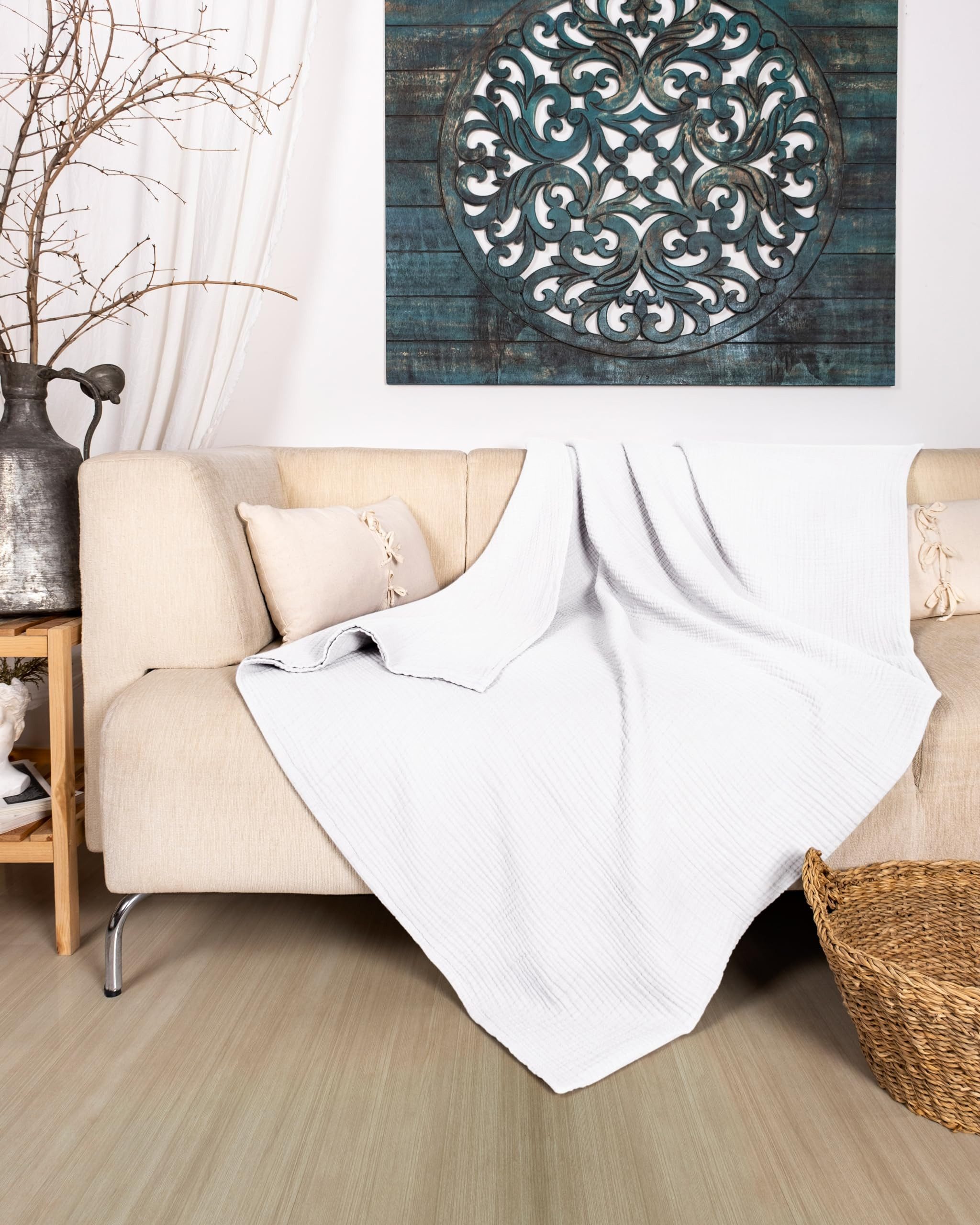 Laynenburg Tagesdecke Musselin aus 100% Baumwolle – Baumwolldecke, Kuscheldecke, Wohndecke als Sommerdecke, Bett-Überwurf, Couch-Überwurf, Sofa-Decke – Bild 5 von 5