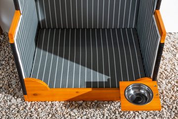 riess-ambiente Hundehütte OSTSEE 78cm blau, Holz · Strandkorb · Garten · Futternapf · Abdeckhaube · Outdoor