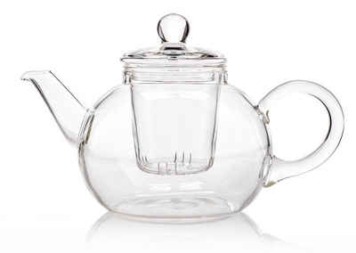 Emilja Teekanne Glas Teekanne 0,6L Boral mit Teefilter und Glasdeckel mundgeblasen, 0,6 l