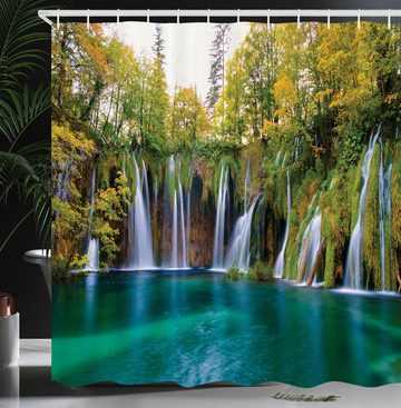 Abakuhaus Duschvorhang Moderner Digitaldruck mit 12 Haken auf Stoff Wasser Resistent Breite 175 cm, Höhe 180 cm, Kroatien Viele kleine Wasserfälle Foto