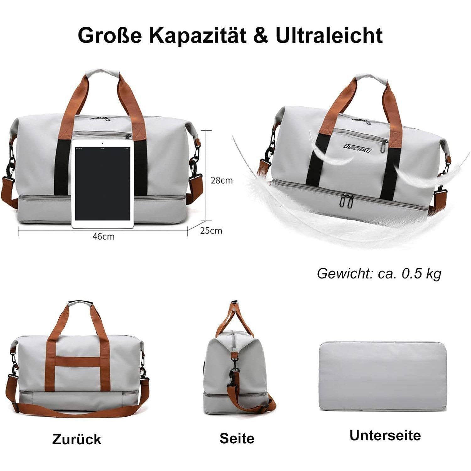 Blusmart Reisetasche Reisetaschen, Turnbeutel, Sporttaschen, große Umhängetaschen (Mit Schuhfach, Nassfach, verstellbaren Schultergurten, atmungsaktiv, wasserdicht, verschleißfest, großes Fassungsvermögen), Geeignet für Yoga, Schwimmen, Reisen, Fitness