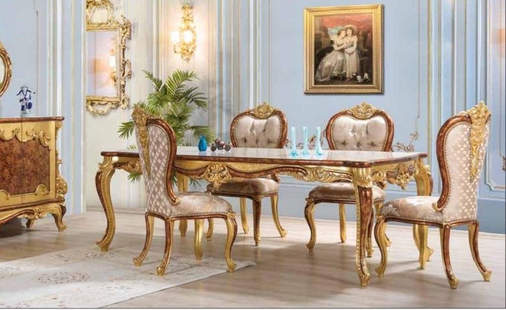 JVmoebel Essgruppe Luxus Set Esstisch Stühle. Holz Stuhl + Tisch, Garnitur Gruppe Ohne Kommode) Esstisch (5-tlg., 4x Esszimmer Ess