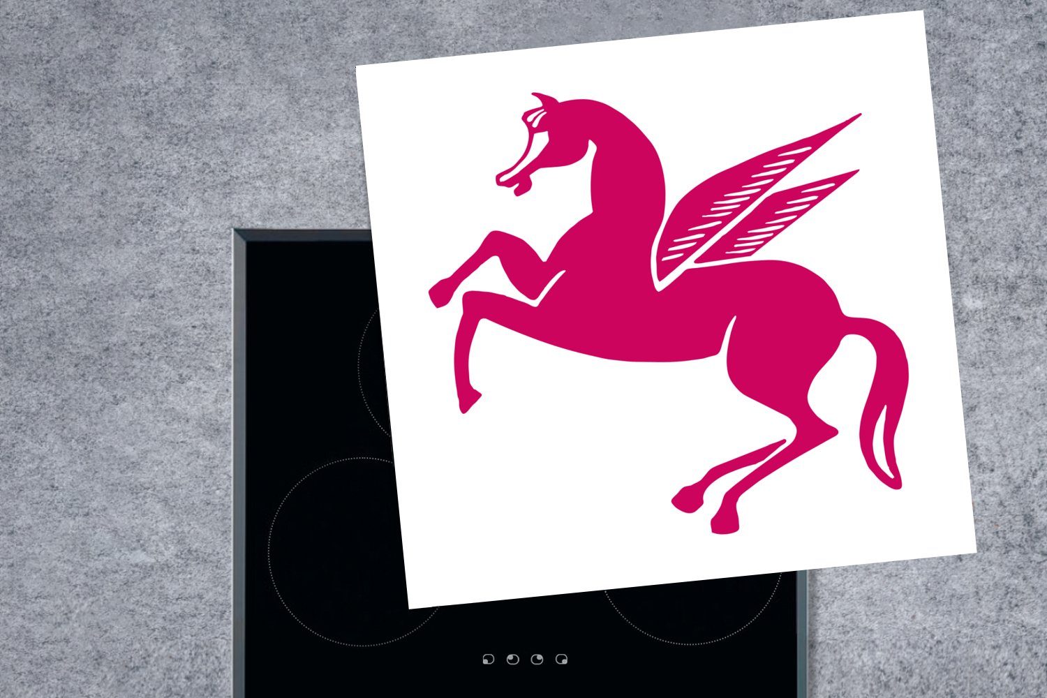 rosa Herdblende-/Abdeckplatte tlg), MuchoWow Eine Pegasus, Vinyl, von Ceranfeldabdeckung, für Arbeitsplatte (1 Illustration 78x78 küche cm,
