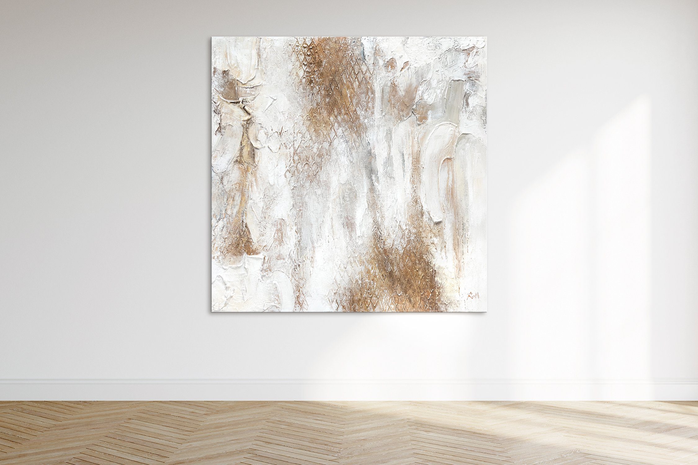 YS-Art Gemälde Potenzial, Bild Leinwand Quadratisch Handgemalt Abstrakt Kupfer Abstraktion