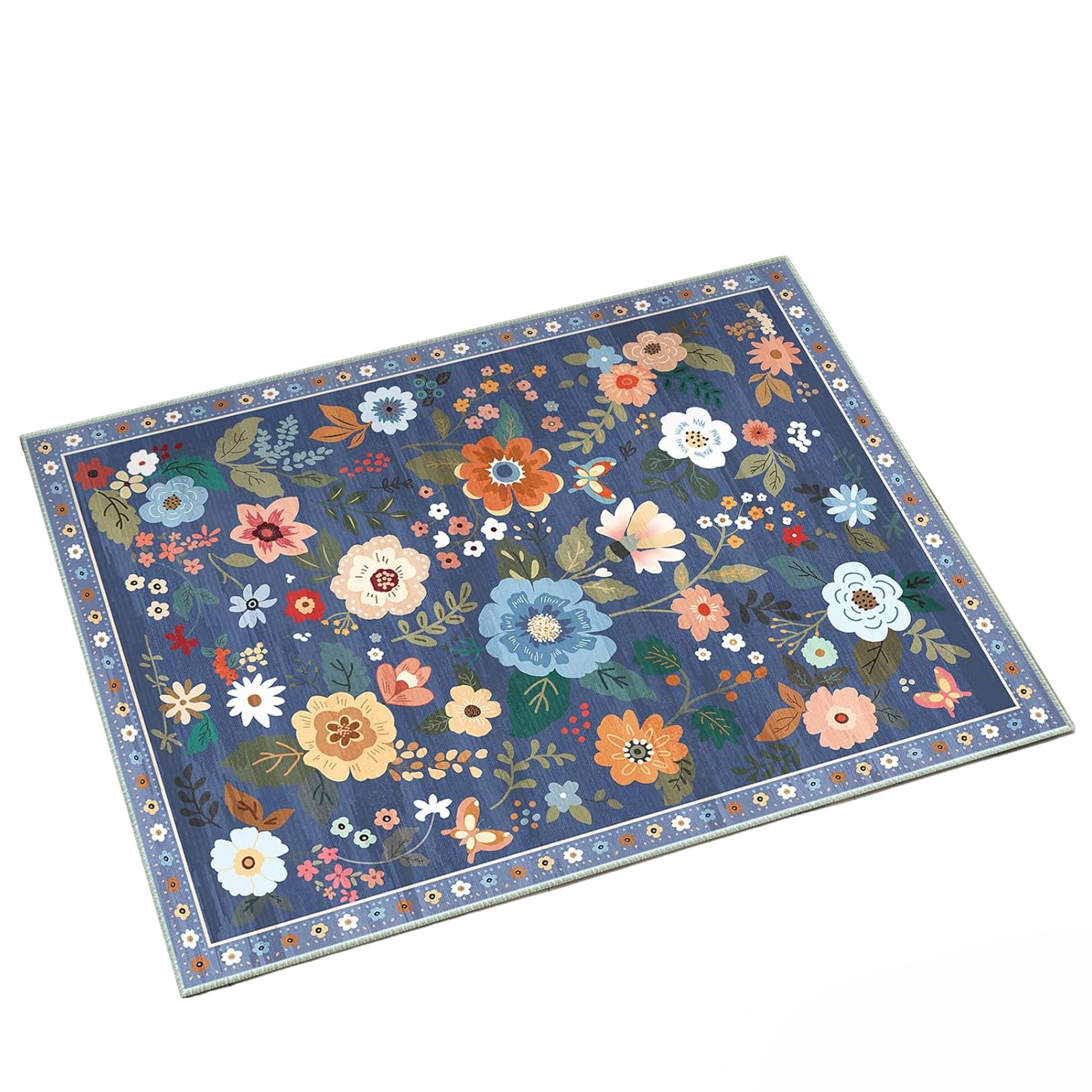 Agger Fußmatte Fußmatte mit Blumenmuster, Teppich im Boho-Stil, Landhausstil-Türmatte für Wohnzimmer, Kinderzimmer, Schlafzimmer