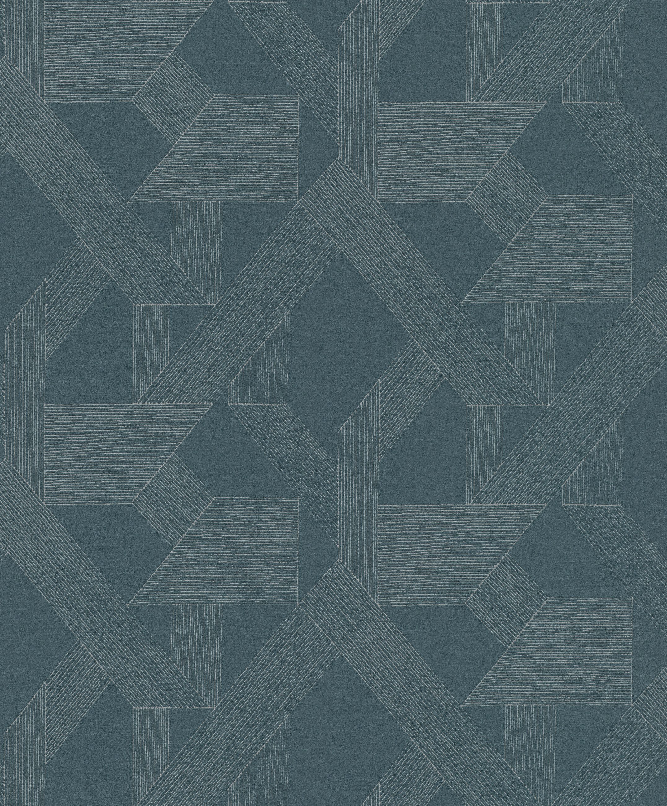 Rasch Vliestapete SCHÖNER WOHNEN Geometrische Muster - Vinyltapete Silber Blau, glänzend, grafisch, (1 Rolle, 1 St., Kollektion 'SCHÖNER WOHNEN "Cosy Living"' - 10,05 m x 0,53 m), Lichtbeständige Farben - Feucht abwischbar - Restlost abziehbar