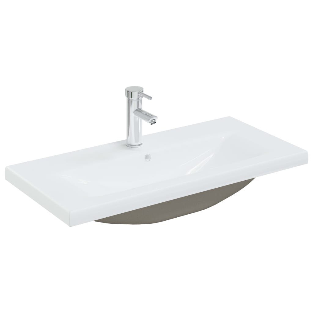 vidaXL Waschbecken Einbauwaschbecken mit Wasserhahn 81x39x18 cm Keramik Weiß