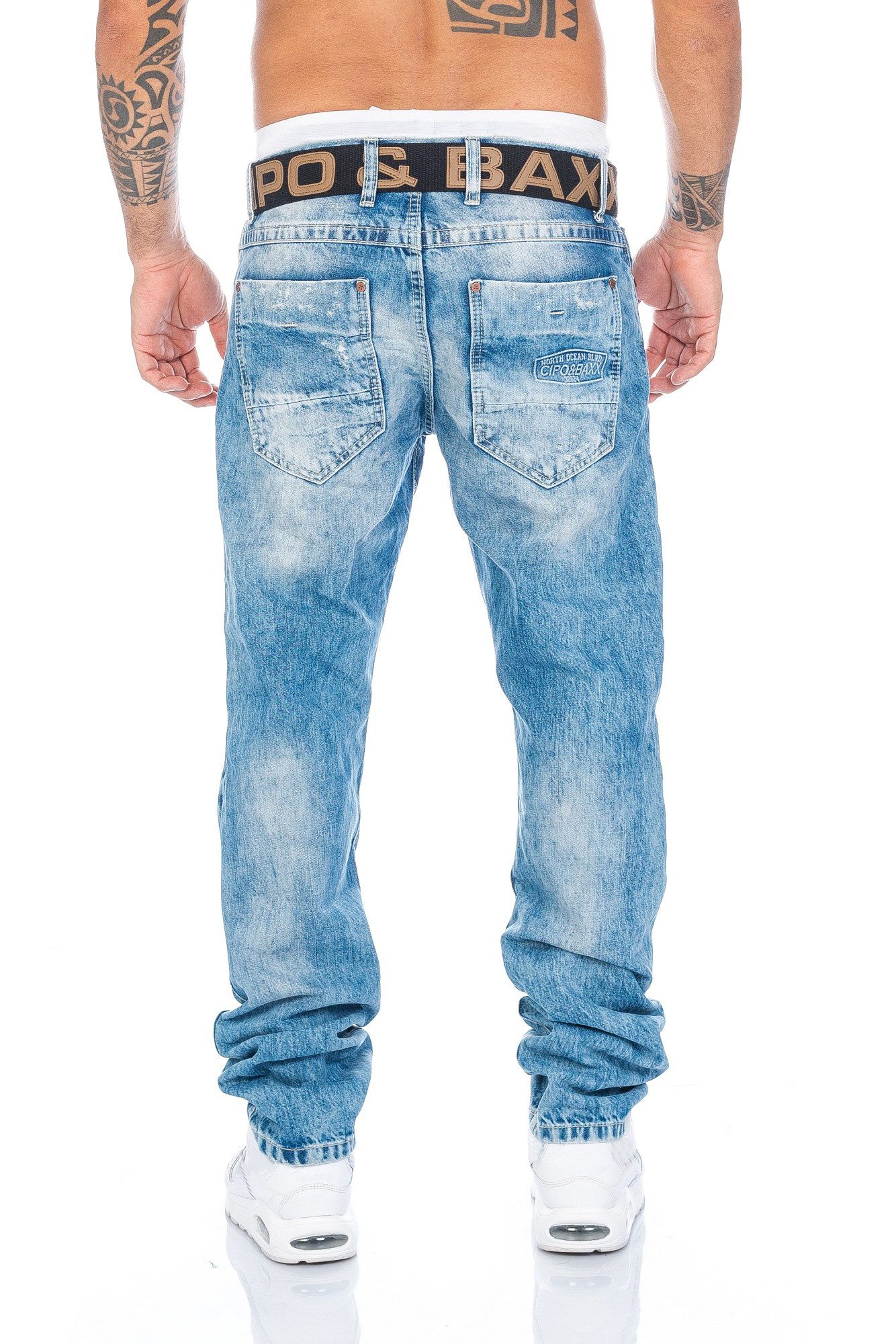 Cipo & Baxx Regular-fit-Jeans Herren Jeans Hose im Destroyed Look mit farbigen Stoff unterlegt Destroyed Look mit farbigen Stoffunterlegungen