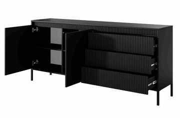 Furnix Kommode Rebeca 187 Design Sideboard mit Schubladen und Türen in 4 Farbnuancen, 7 geschlossene Fächer, elegant & funktional, Push-to-Open