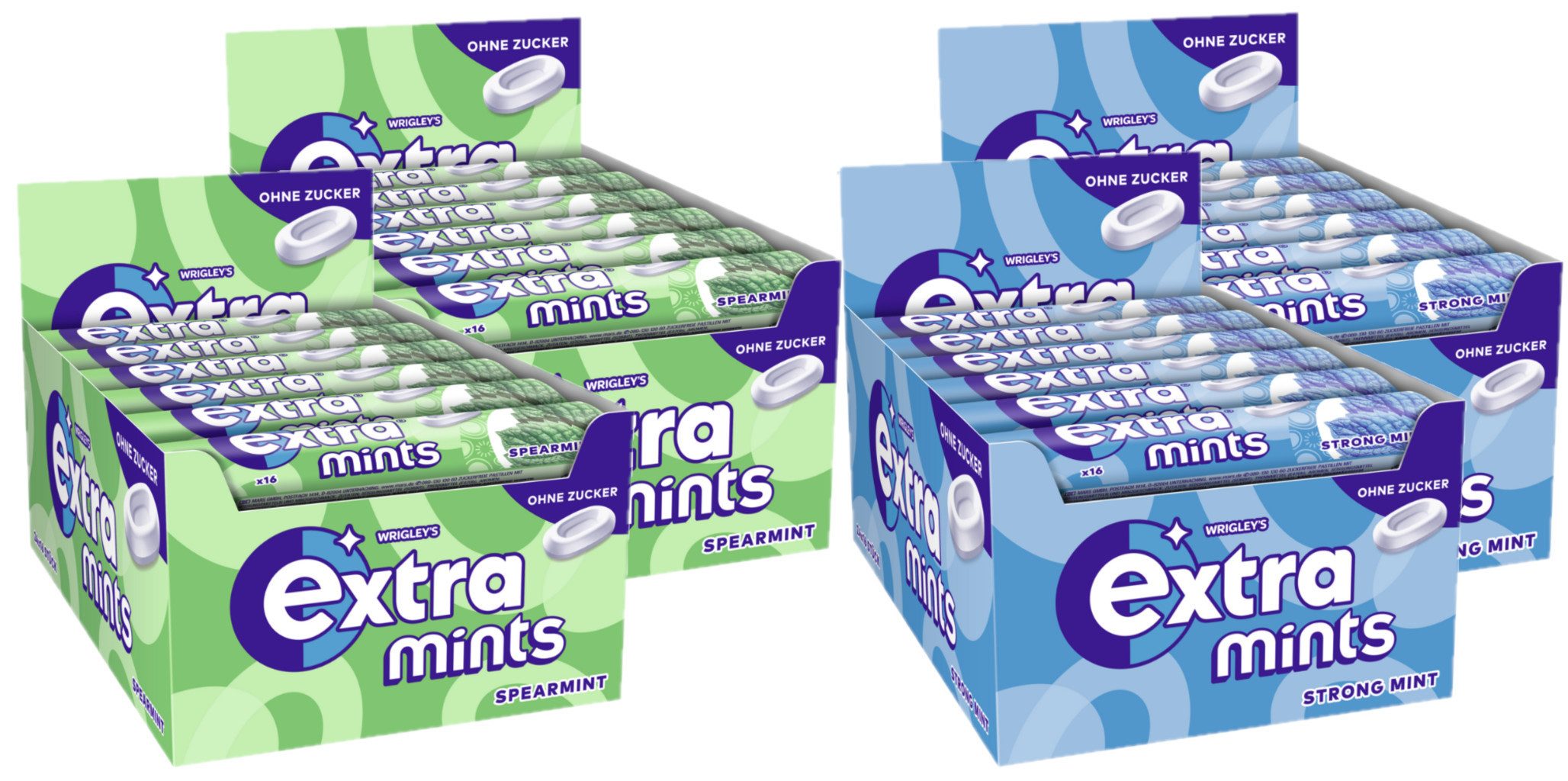 EXTRA Süßigkeit Extra Mints Mix Lutschpastillen 4 Packungen, 2 Sorten, 96x16 Dragees