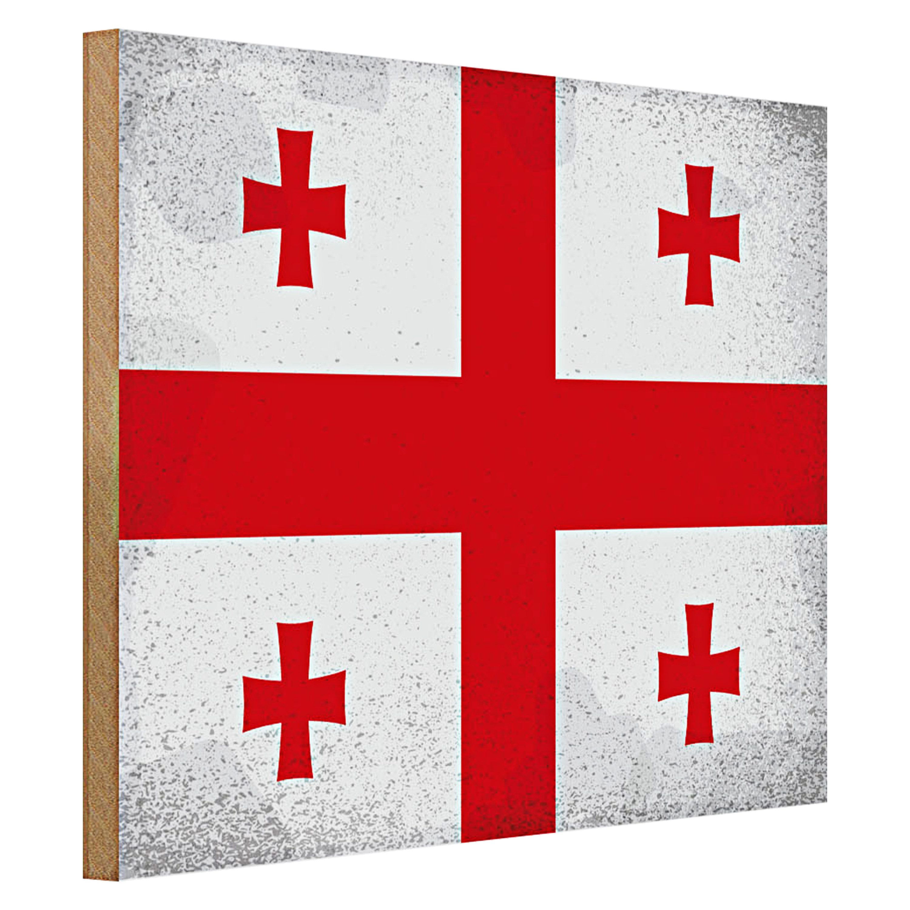 Roomando Holzbild Flagge Georgien 40x30cm Flag of Georgia Vintage