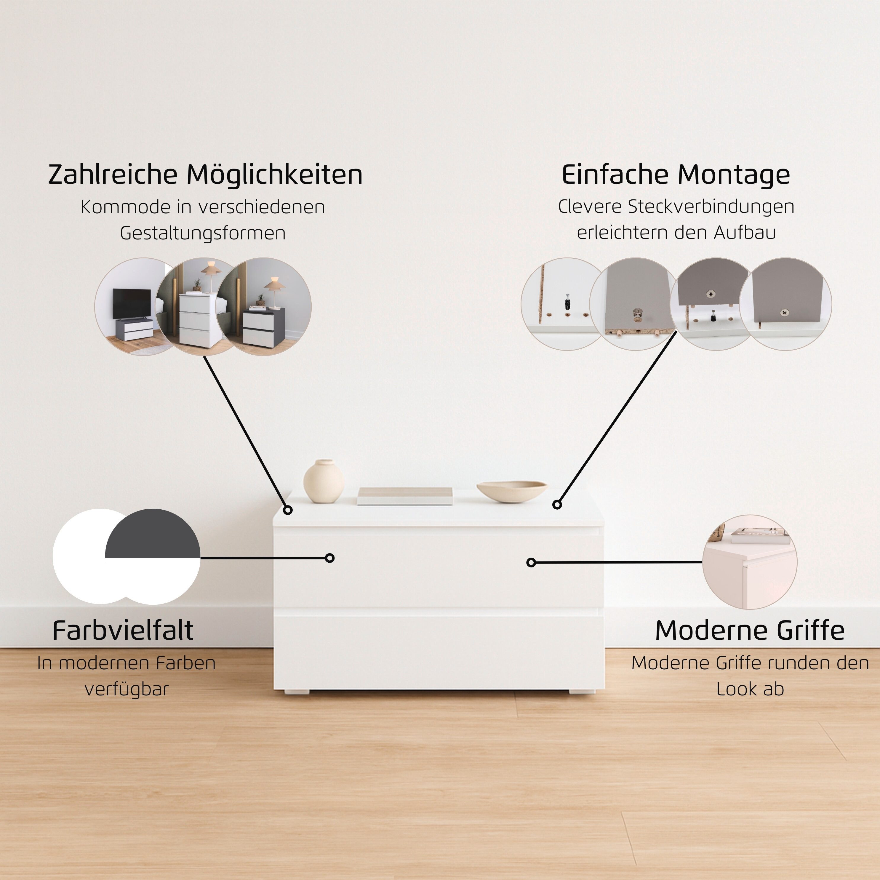 rauch TV-Board Sideboard Kommode Lowboard TV-Schrank MAINZ (Breite 80 oder 120 cm), praktische und geräumige Schubladen MADE IN GERMANY