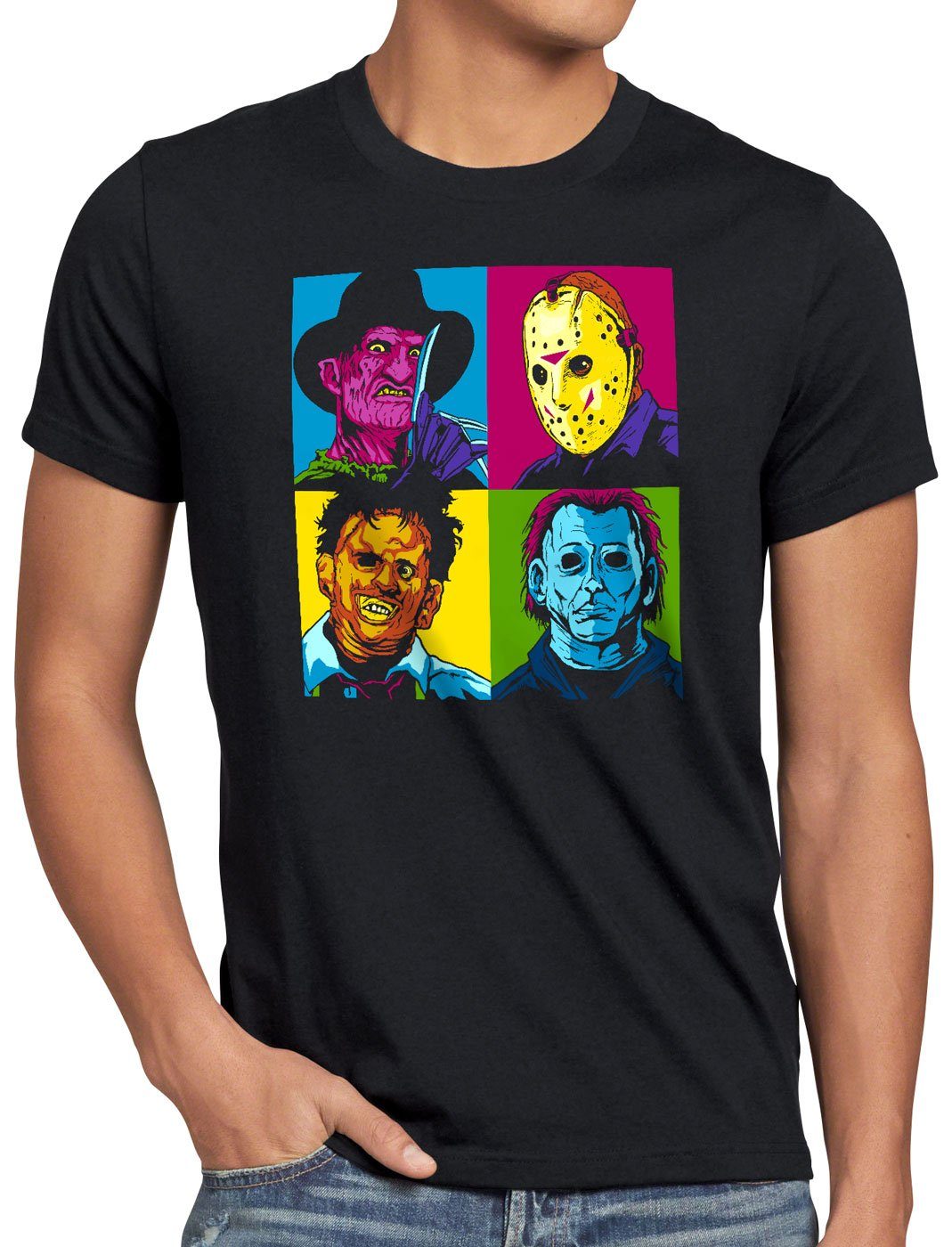 style3 Print-Shirt Herren T-Shirt Pop-Art Grusel freddy jason michael leatherface warhol