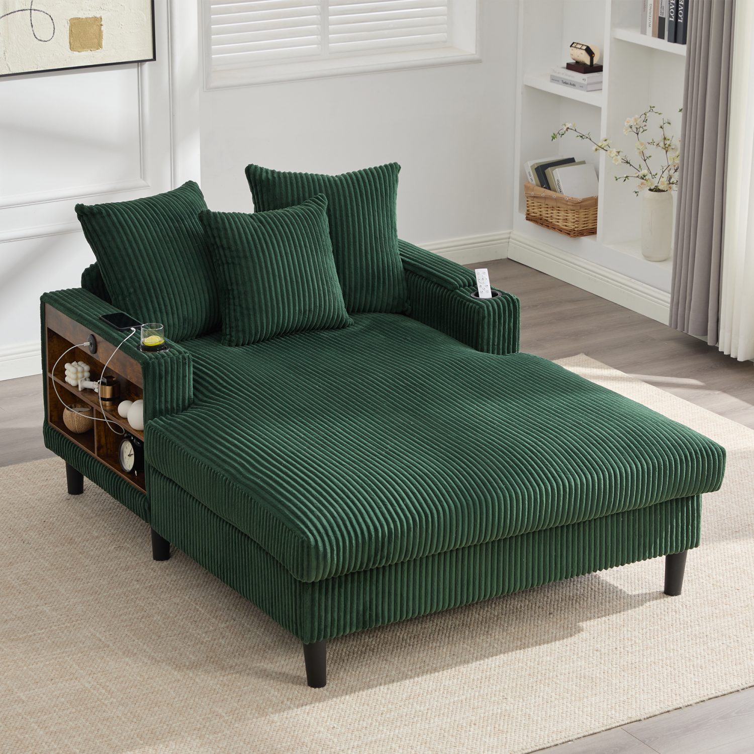 ANYSUN Sessel Cord-Schlafsofa,Relaxsessel Cord,Lesesessel bequem, (mit Chaiselongue & großer Liegefläche, LED-Beleuchtung, Stauraum), Multifunktionale Cord-Lounge,fur Wohnzimmer, Büro & Wohnung,Apartment