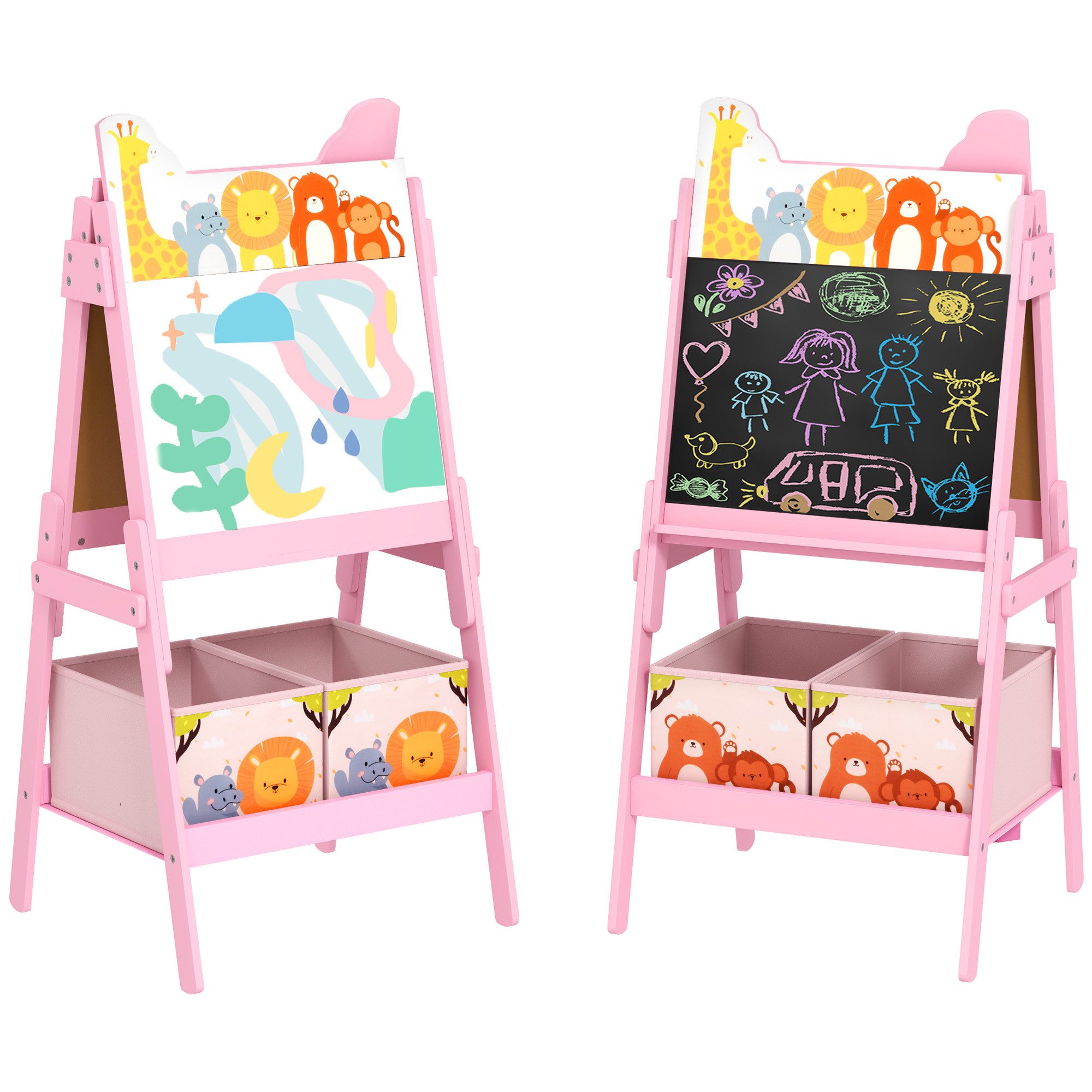 AIYAPLAY Tafel Staffelei mit Kreidetafel, Whiteboard, Aufbewahrungsboxen, (Kinder Staffelei, 1-tlg., Kindertafel), für Kinder 3-8 Jahre, Rosa