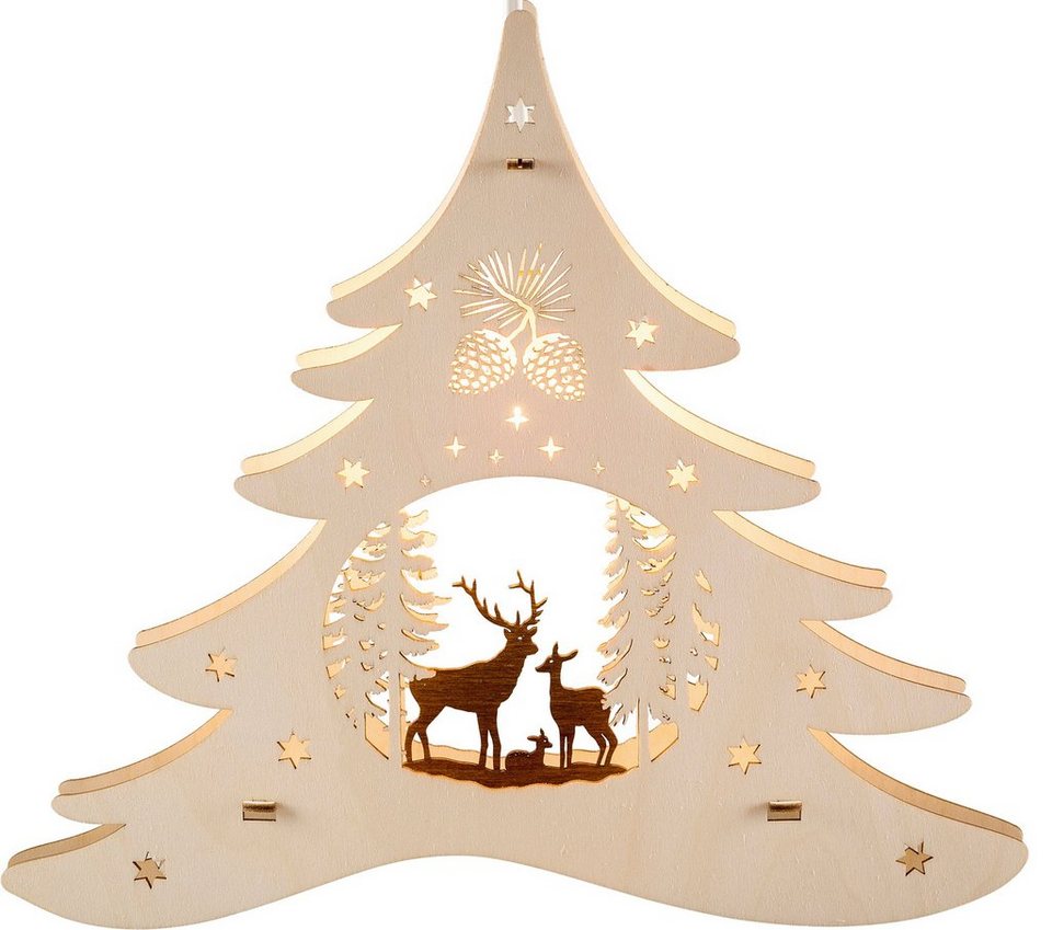 Weigla Dekolicht Tannenbaum - Waldmotiv, Weihnachtsdeko, Leuchtmittel  wechselbar, Warmweiß, beleuchtetes Fensterbild, Schafft eine weihnachtliche  Atmosphäre