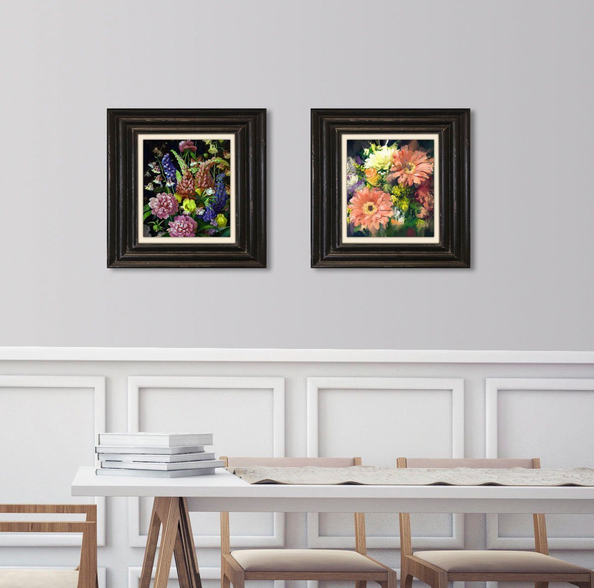 queence Leinwandbild Blumen, Blumen, Blumenbilder, Garten, Gartenbilder, Kunst, Stillleben, Premium-Leinwandstoff, Handarbeit aus Deutschland, 40x40cm