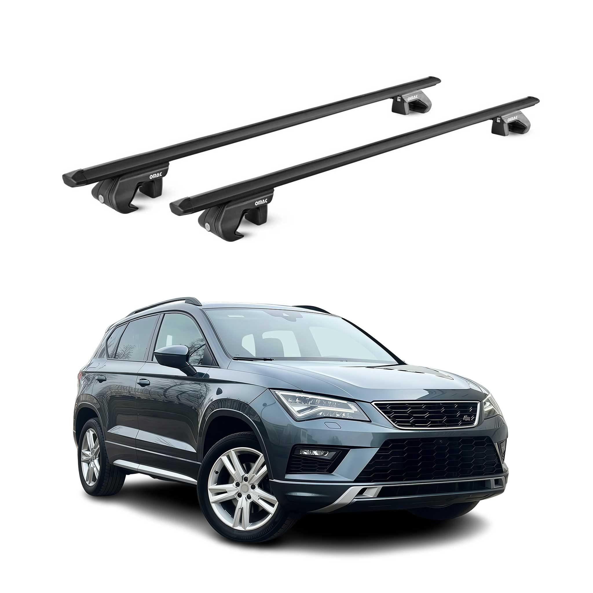 OMAC Dachträger Alu Grundträger für Seat Ateca KH 2016-2025 5 türig Schwarz ABE 2x (2-St), Wasserbeständig,Abnehmbar,Multifunktional,Leichtgewichtig