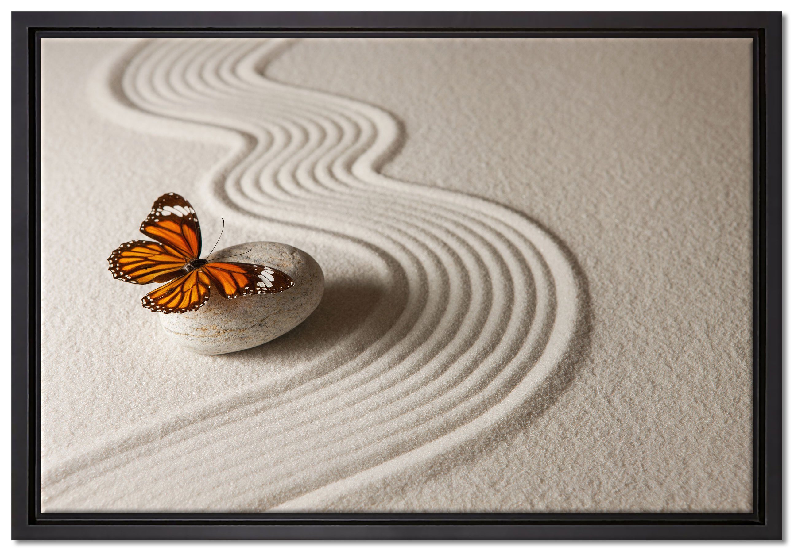 Pixxprint Leinwandbild Zen Schmetterling, Wanddekoration (1 St), Leinwandbild fertig bespannt, in einem Schattenfugen-Bilderrahmen gefasst, inkl. Zackenaufhänger