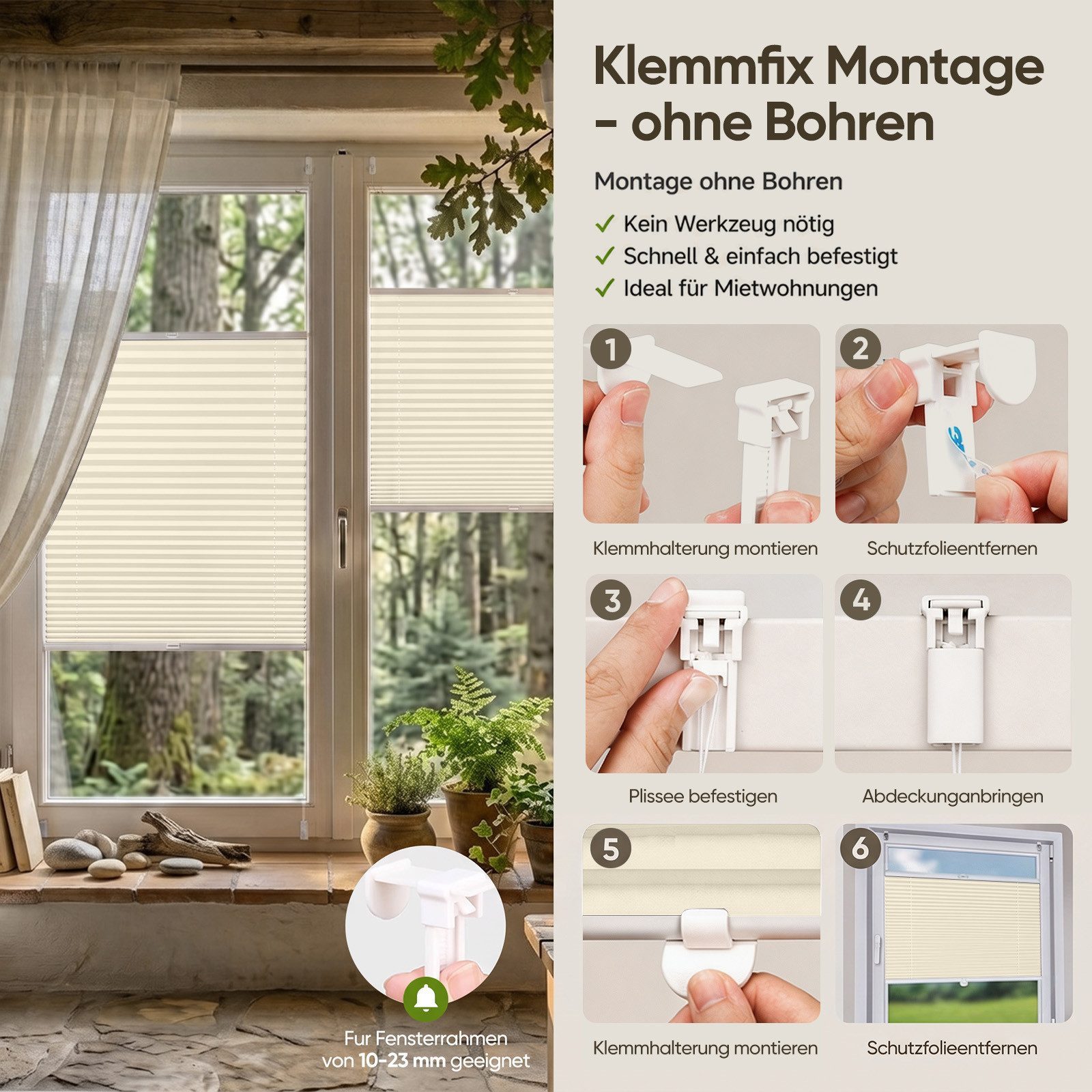Sekey Plissee Plissee ohne Bohren Klemmfix verspannt für Fenster & Tür Lichtschutz, blickdicht, Klemmfix Montage ohne Bohren, Klemmfix, Faltenstore Klemmfix Lic – Bild 3 von 5