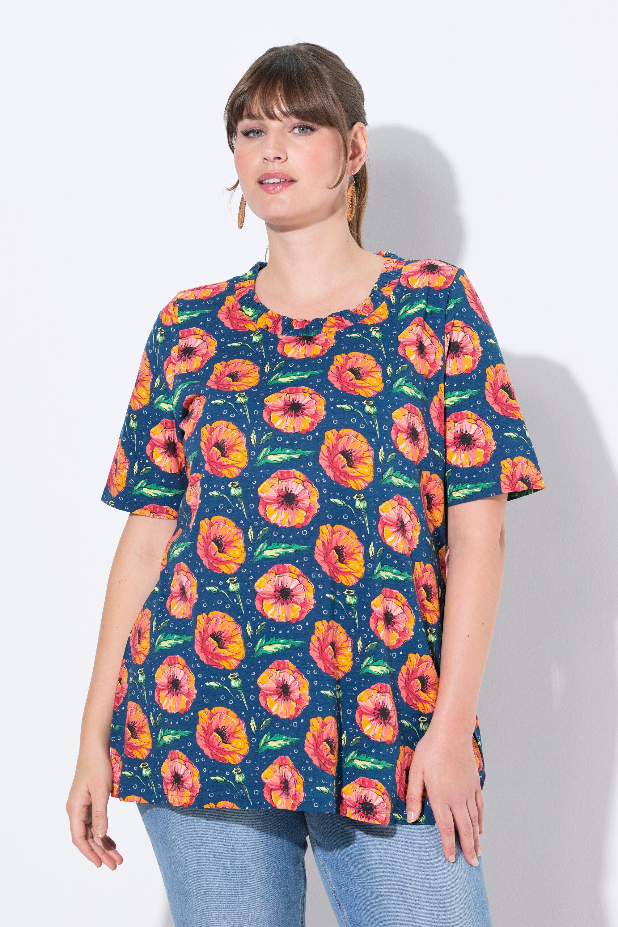 Ulla Popken T-Shirt T-Shirt Mohn elastischer günstig online kaufen