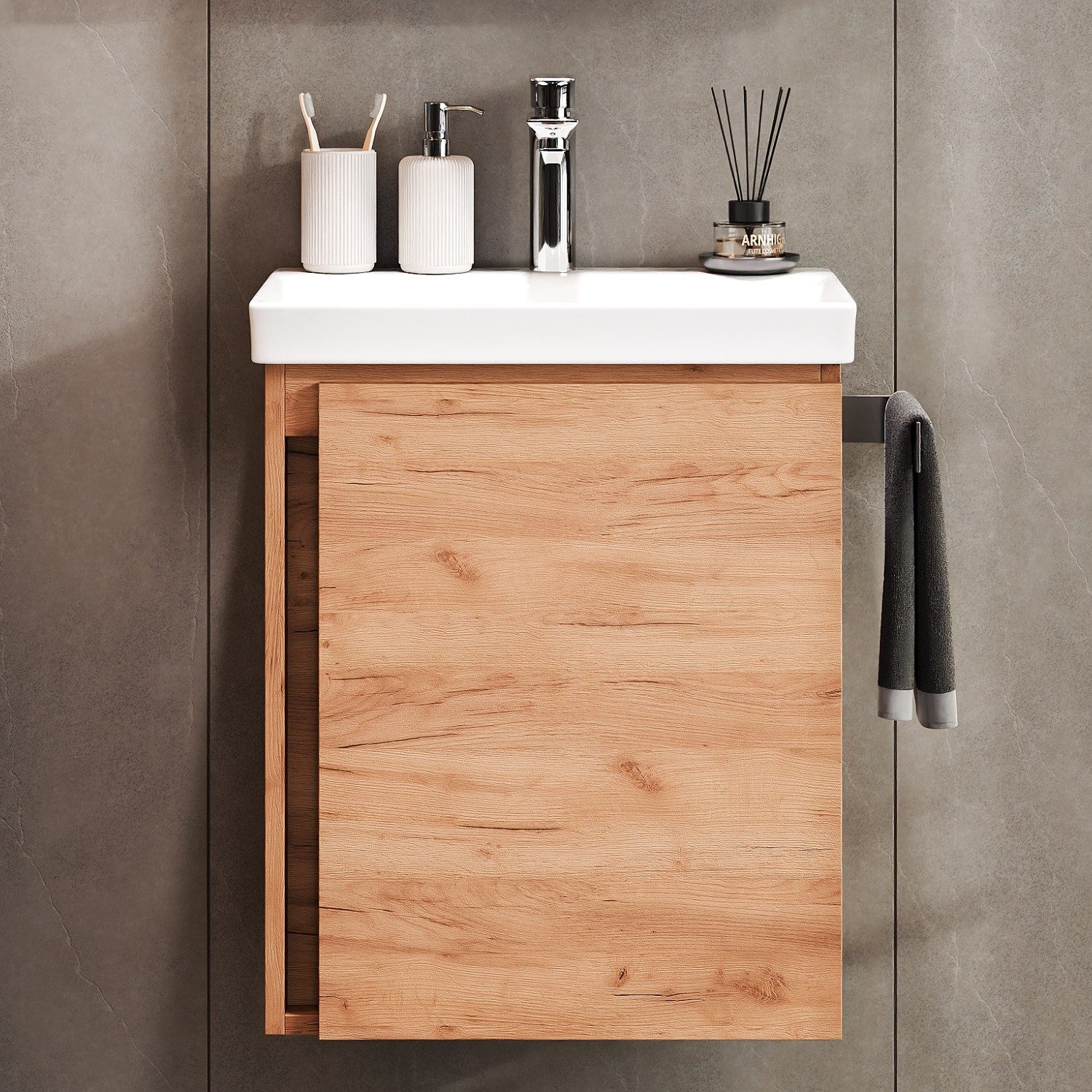 Planetmöbel Waschtisch-Set Unterschrank mit Waschbecken 50cm mit Armatur, (Badezimmerschrank, Waschbecken)