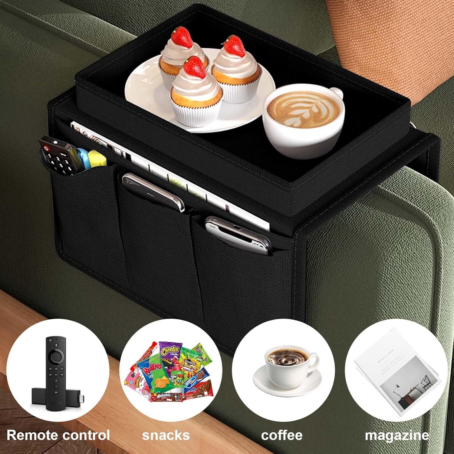FELIXLEO Badorganizer Sofa Armlehne Organizer Oxford Tasche Tablett faltbar Aufbewahrung (1 St) – Bild 4 von 5