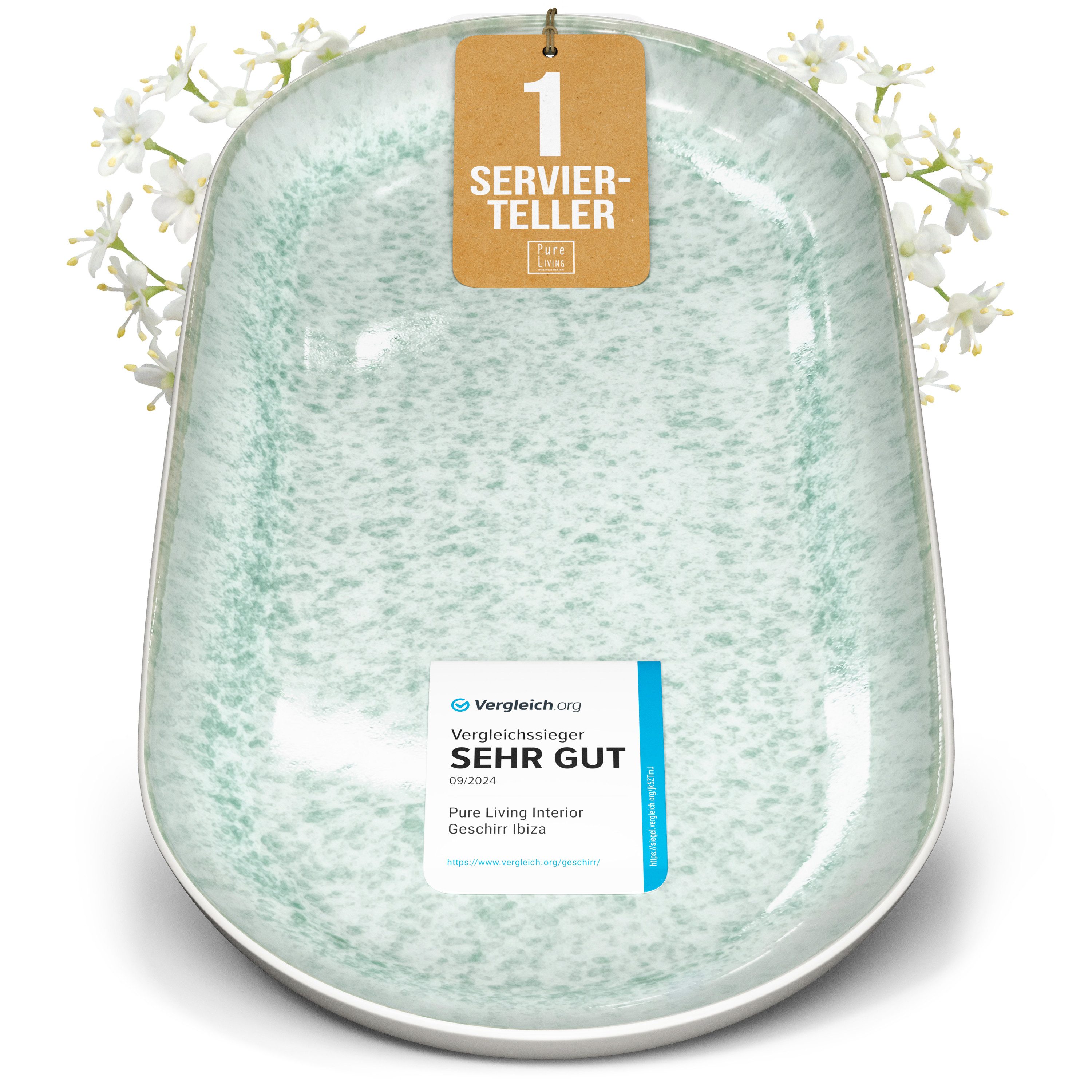 PURE LIVING INTERIOR DESIGN Geschirr-Set Pure Living Servierplatte »Ibiza«, oval, Steingut, Türkis, 1 Personen, Steingut, Ovale Form – perfekt zum Anrichten, Elegantes Servierdesign, Reaktive…