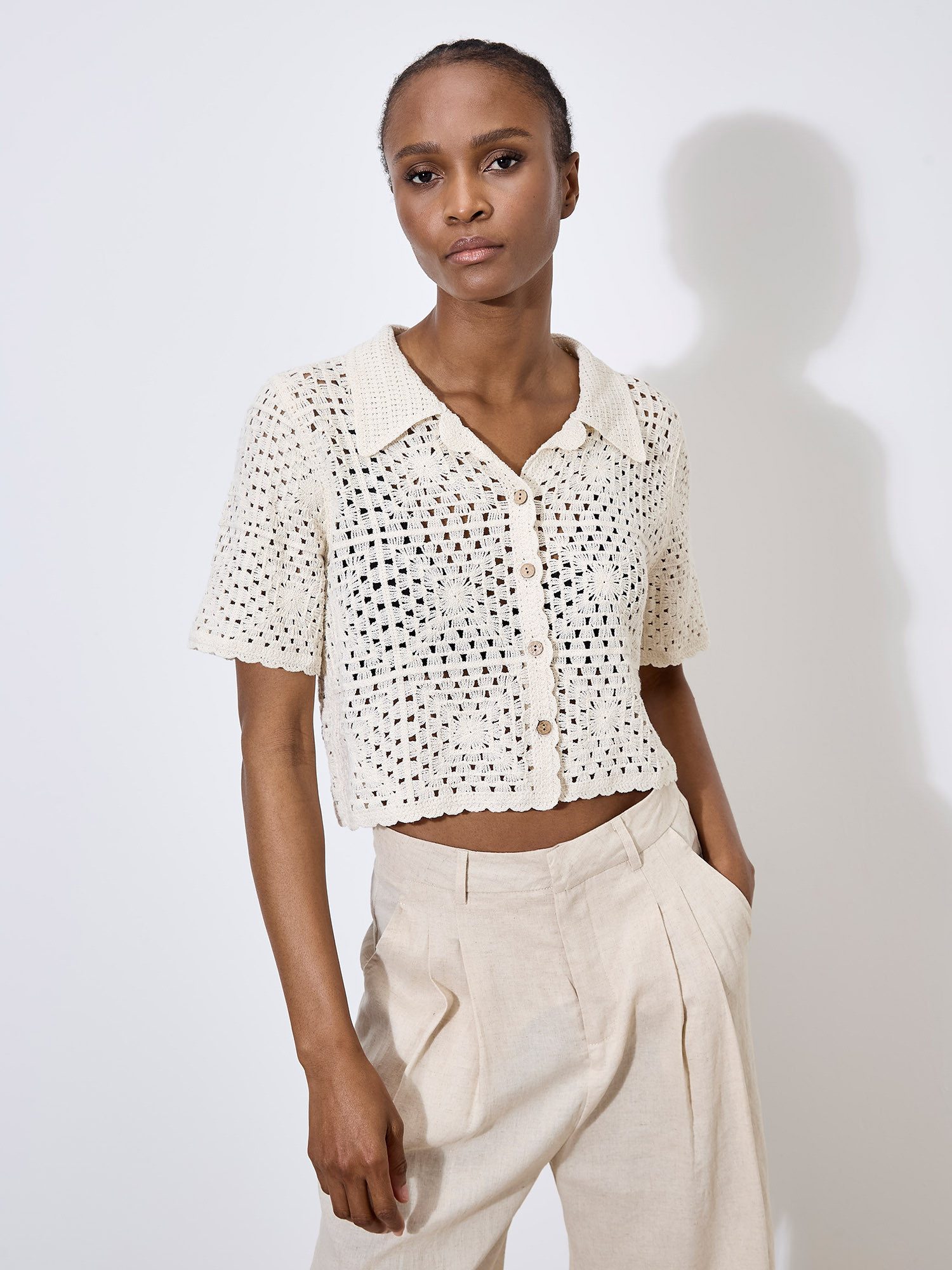 Apricot Cardigan Häkeltop mit Kragen günstig online kaufen