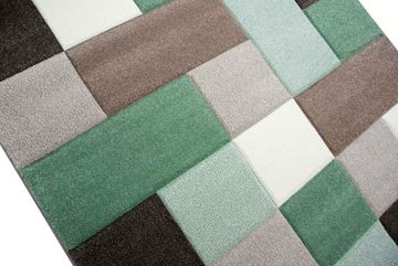 Teppich Teppich Wohnzimmerteppich Kurzflor Karo pastell grün grau mit Konturenschnitt, Carpetia, rechteckig, Höhe: 13 mm