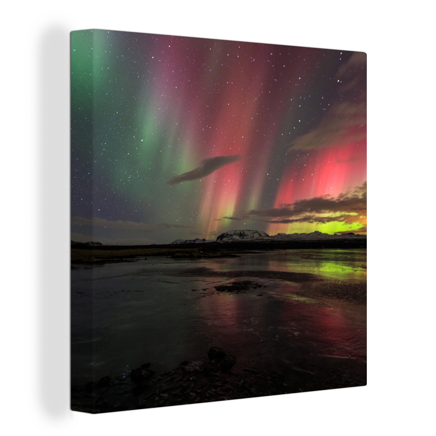 (1 Bilder Leinwand Nordlichter bunt Farben, - Wohnzimmer St), - OneMillionCanvasses® Leinwandbild Island für Schlafzimmer