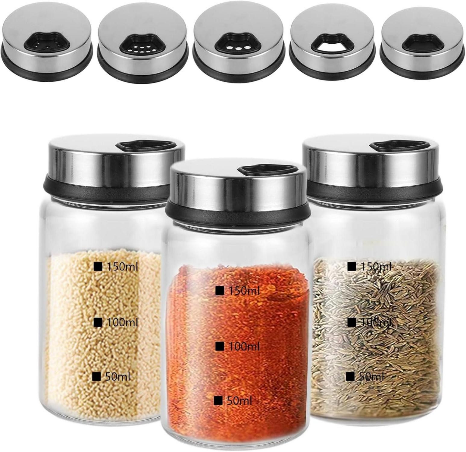 Gläser-Set 3er Set Gewürzstreuer Glas Drehdeckel 150ml Luftdicht Borosilikat