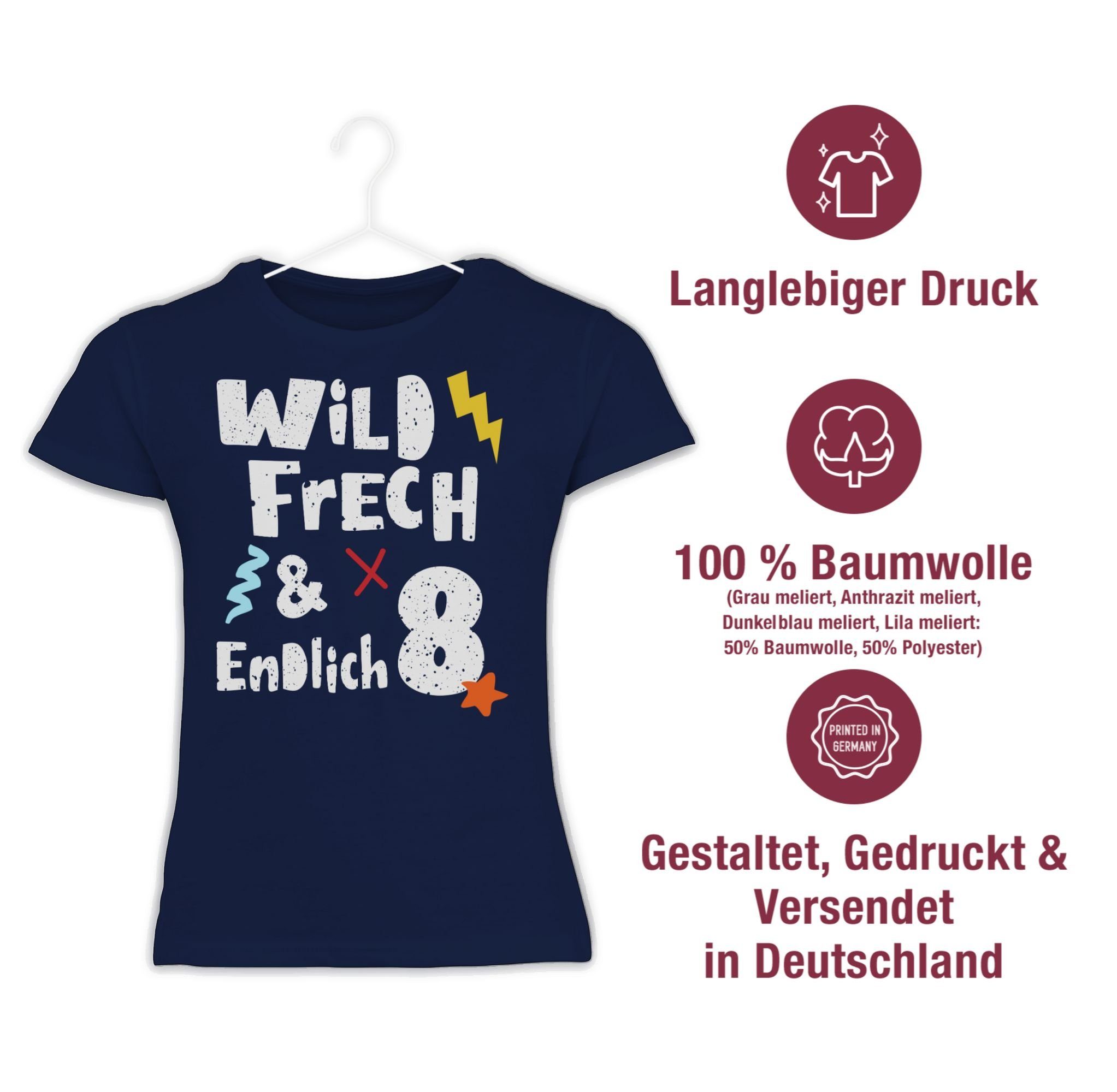 endlich 8 Wild frech T-Shirt und Geburtstag 3 Acht - Wunderbar Jahre 8. Shirtracer Dunkelblau