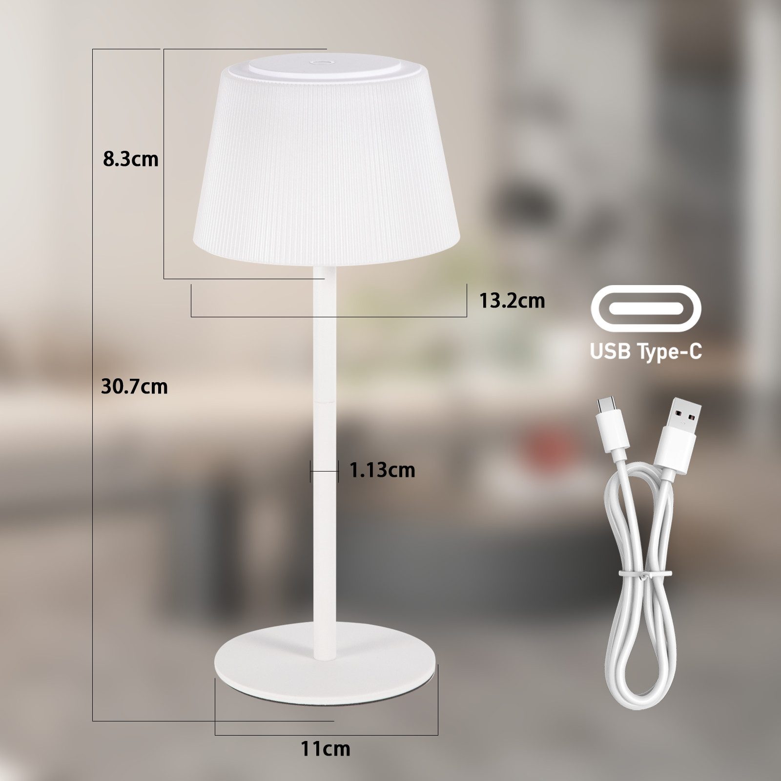 ZMH LED Tischleuchte Touch-Dimmer Tischlampen Modern 3600mAh Akku kabellos für Wohnzimmer, LED fest integriert, 3000-5000K, mit USB Aufladbar,4W,Warmweiß-Neutra – Bild 4 von 5